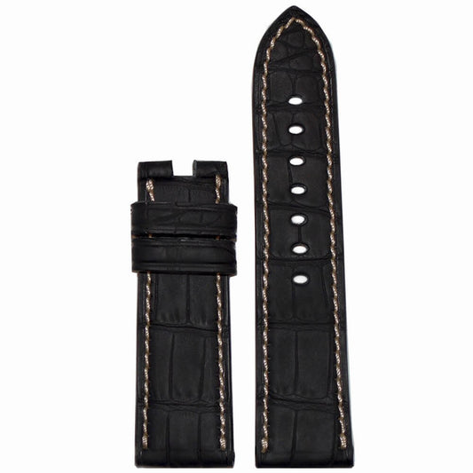Padded Alligator Watch Band | Black | Full Cut | Rubberized Coating | For Panerai Deploy