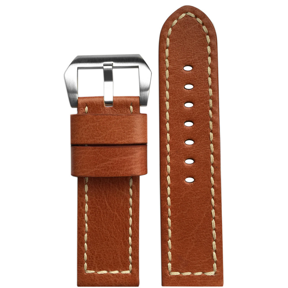 Vintage Leather Watch Band | Camel | White Stitch