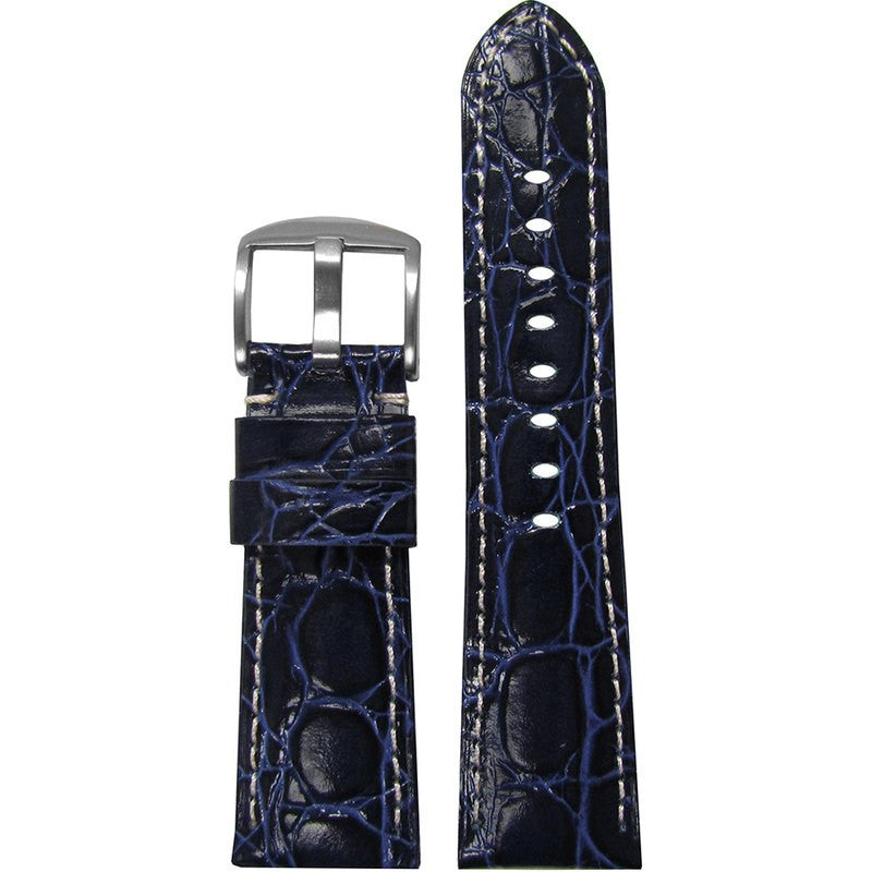 Glossy Embossed Leather "Gator" Watch Band | Dark Blue | White Stitch | for Panerai Radiomir
