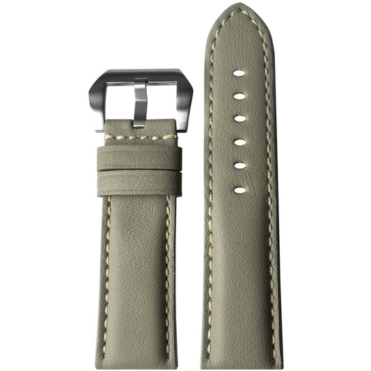 Vintage Leather Watch Band | Light Grey | Padded | White Stitch | For Panerai