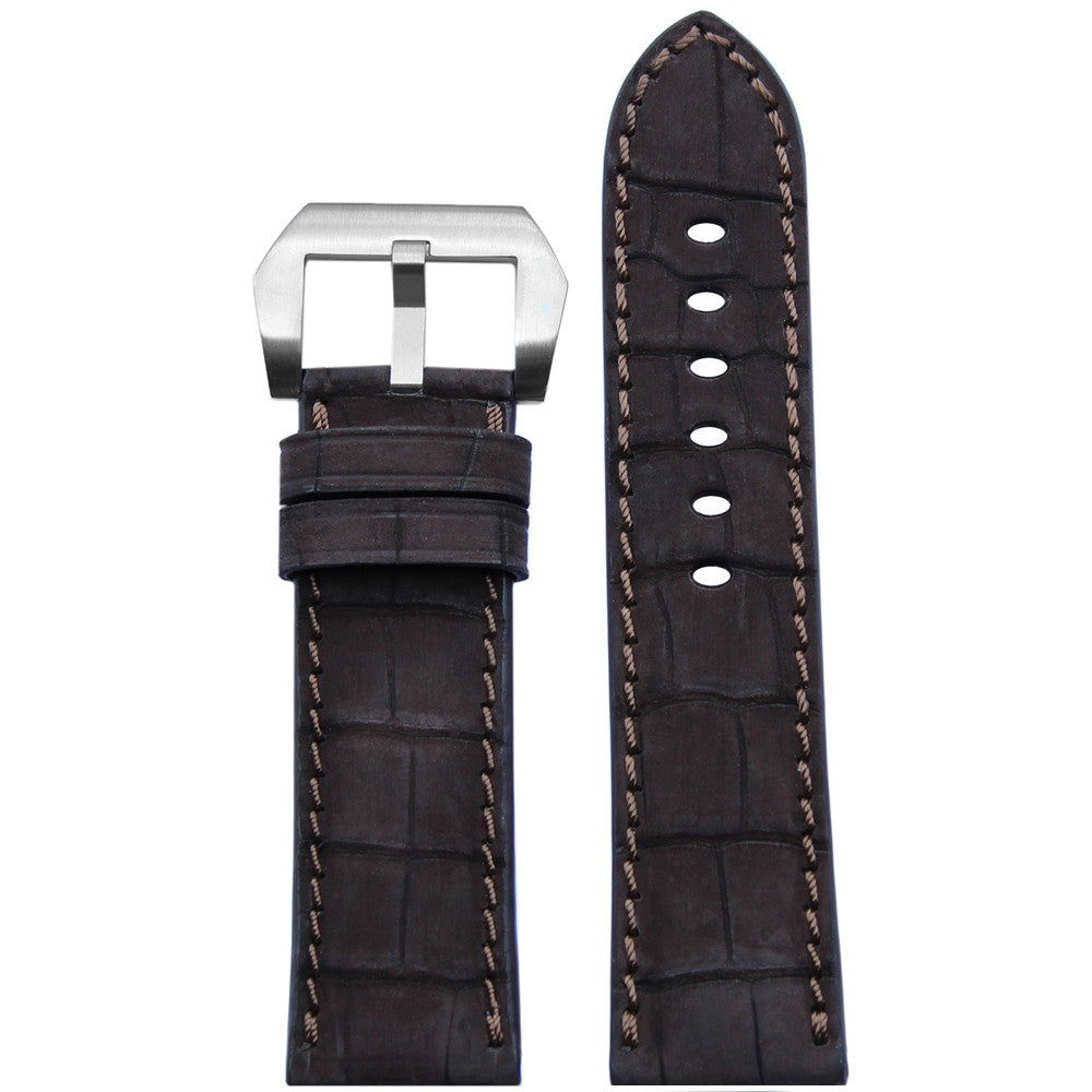 Genuine Nubuk Alligator Watch Band | Mocha | Match Stitch | For Panerai