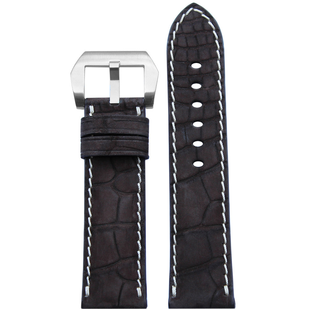Genuine Nubuk Alligator Watch Band | Mocha | White Stitch | For Panerai