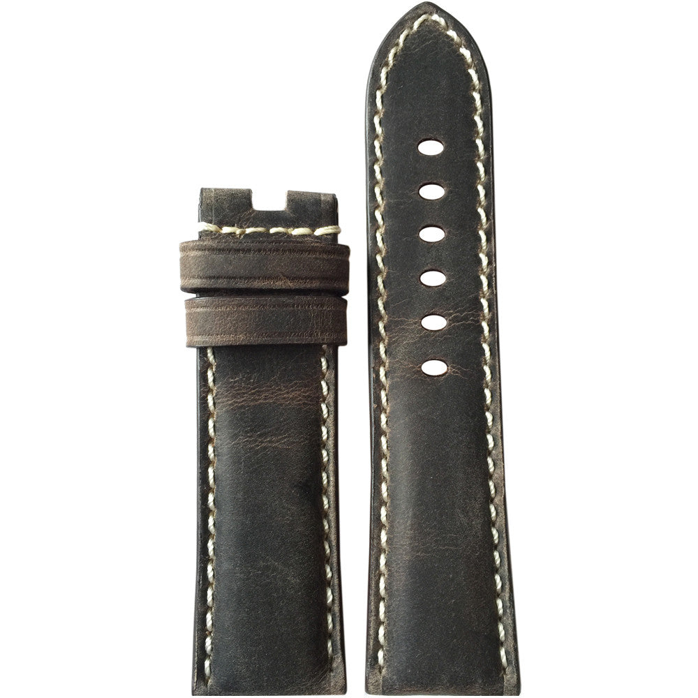 Vintage Leather Watch Band | Stone | White Stitch | 22x22mm | For Panerai Deploy