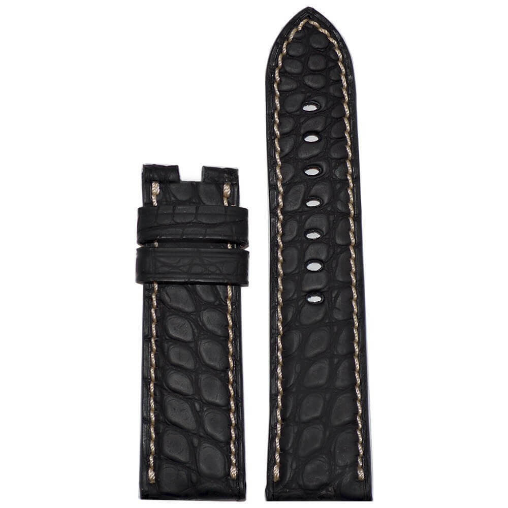 Padded Alligator Watch Band | Black | Flank Cut | Rubberized Coating | For Panerai Deploy