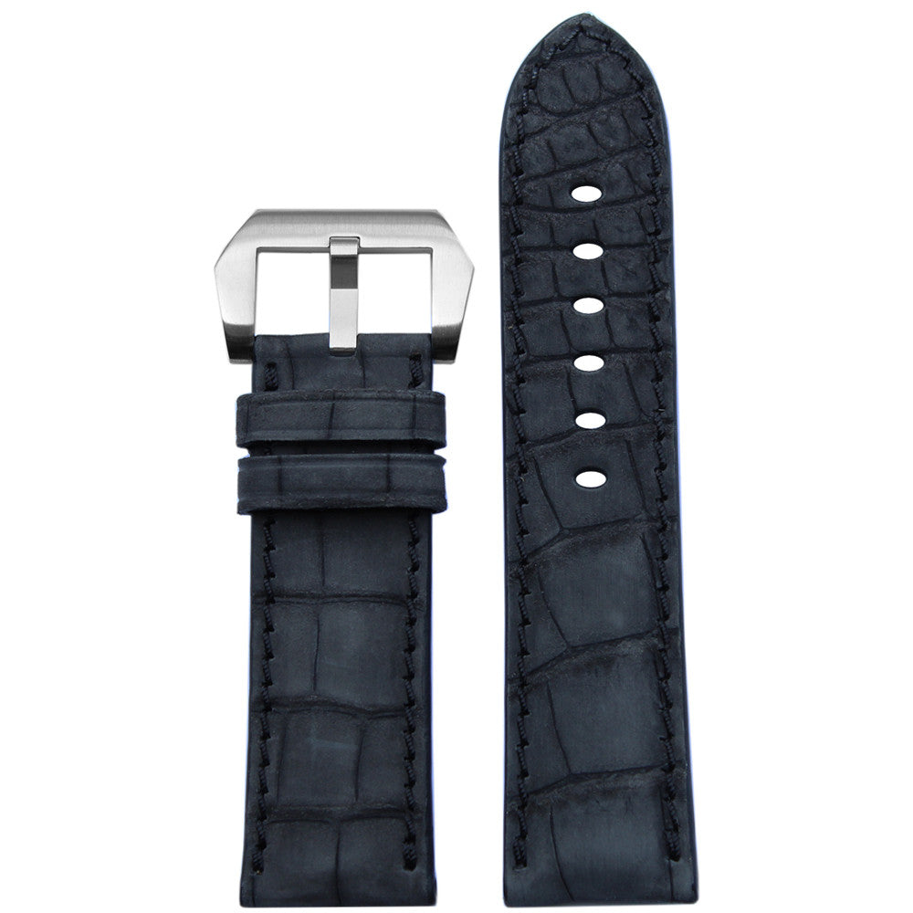Genuine Nubuk Alligator Watch Band | Black | Match Stitch | For Panerai