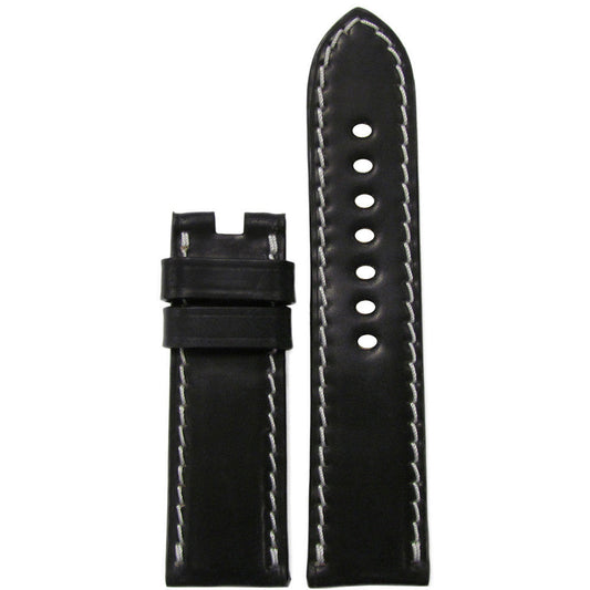 Shell Cordovan Leather Watch Band | Black | White Stitch | For Panerai Deploy