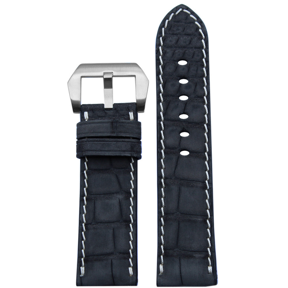 Genuine Nubuk Alligator Watch Band | Black | White Stitch | For Panerai