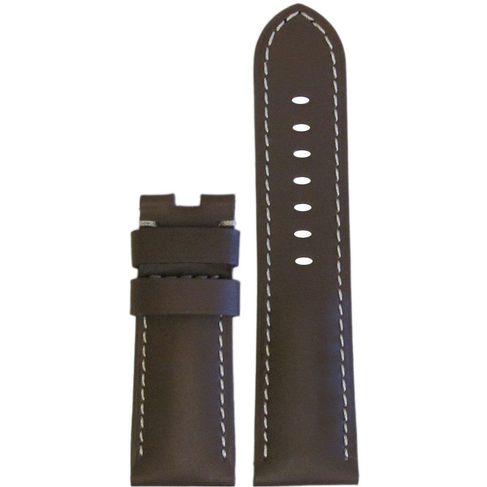 Soft Calf Leather Watch Band | Brown | White Stitch | for Panerai Deploy