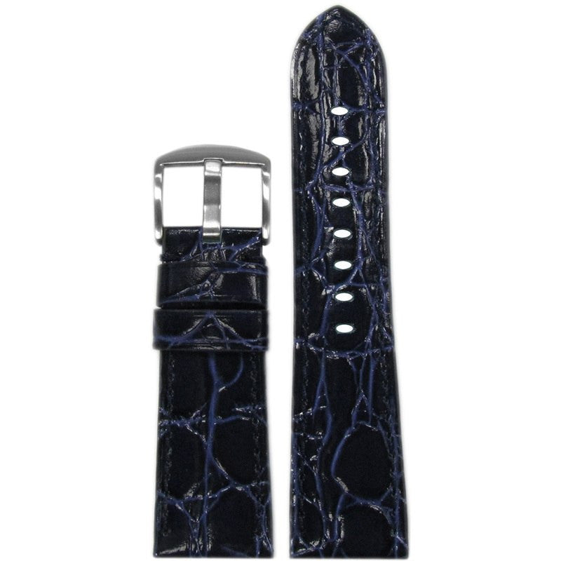 Glossy Embossed Leather "Gator" Watch Band | Dark Blue | Match Stitch | for Panerai Radiomir