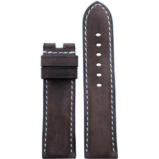 Vintage Leather Watch Band | Dark Olive | White Stitch  | 22x22mm | For Panerai Deploy