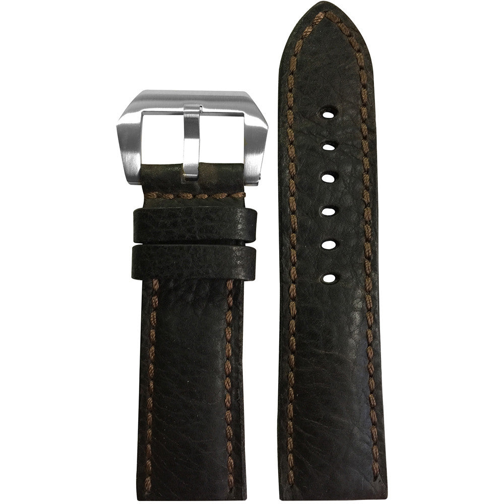 Vintage Leather Watch Band | Deep Oil Brown | Padded | Match Stitch | For Panerai
