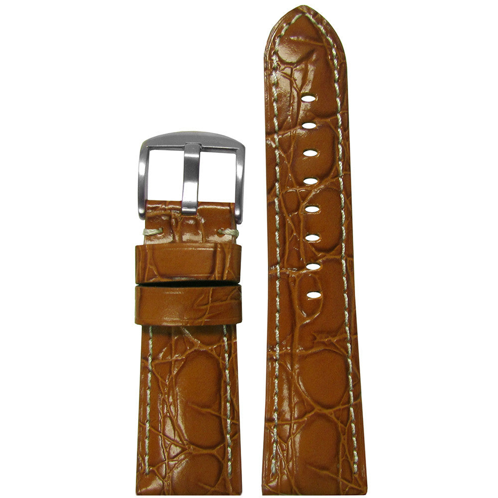 Glossy Embossed Leather "Gator" Watch Band | Honey | White Stitch | for Panerai Radiomir