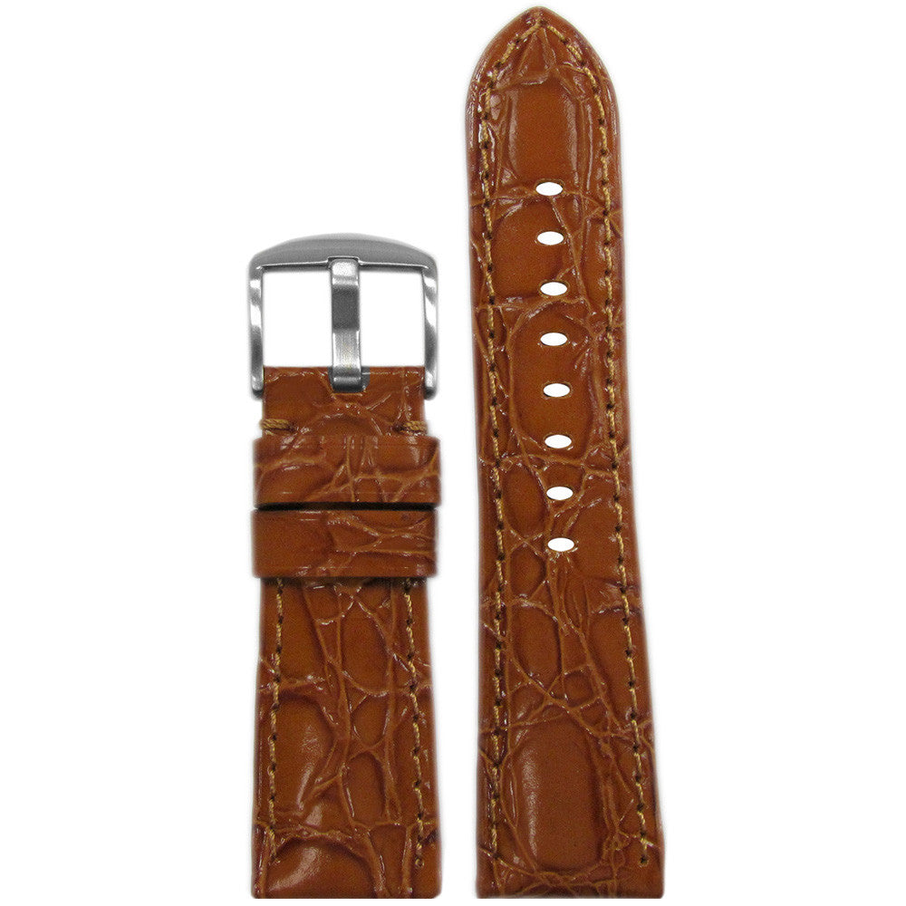 Glossy Embossed Leather "Gator" Watch Band | Honey | Match Stitch | for Panerai Radiomir