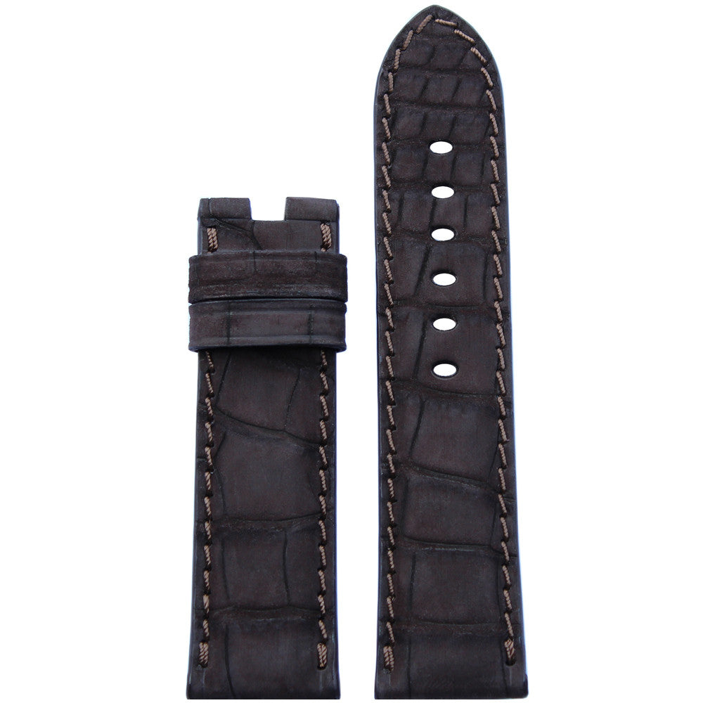 Genuine Nubuck Alligator Watch Band | Mocha | Match Stitch | Full Cut | For Panerai Deploy