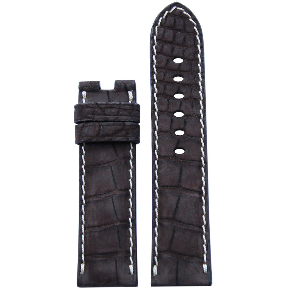 Genuine Nubuck Alligator Watch Band | Mocha | White Stitch | Full Cut | For Panerai Deploy