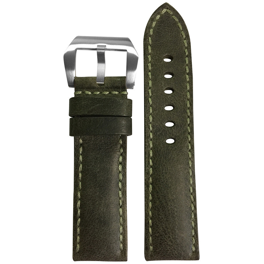 Vintage Leather Watch Band | Olive | Padded | Match Stitch | For Panerai