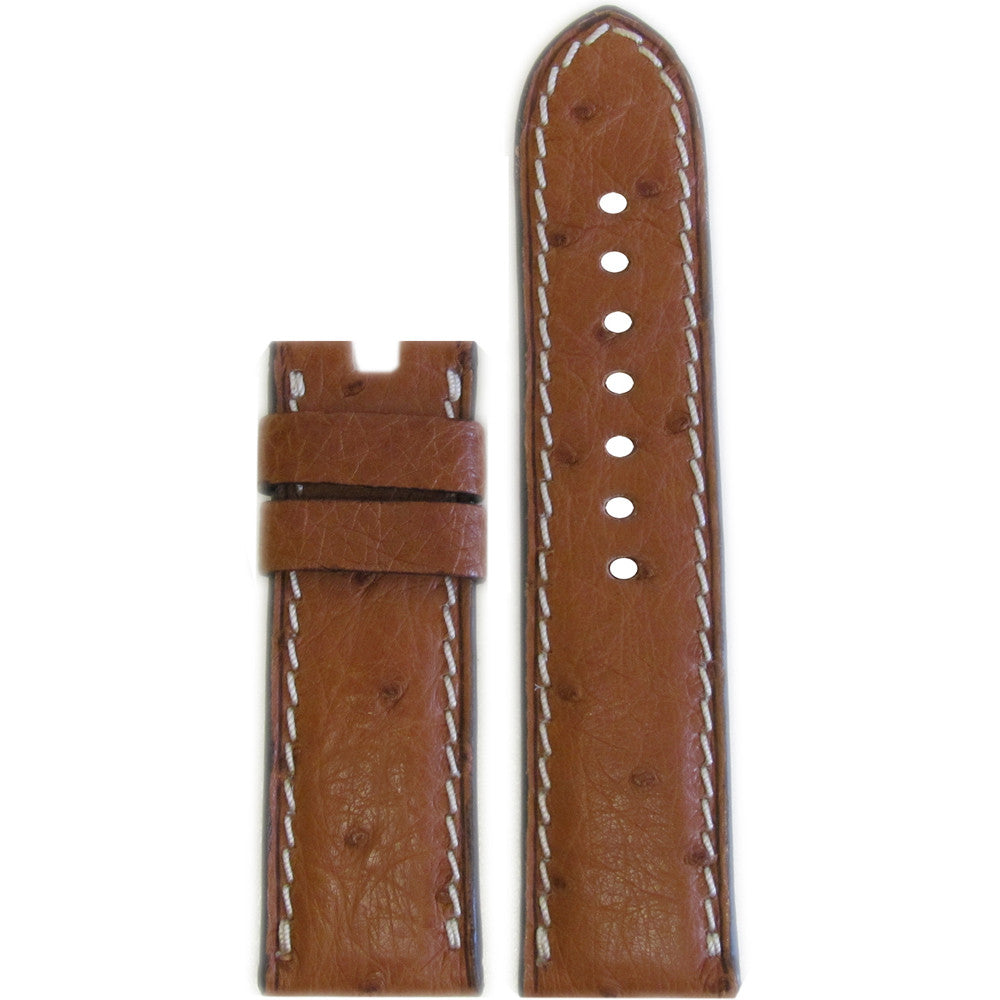 "Le Jardin" Genuine Ostrich Watch Band | Natural | White Stitch | For Panerai Deploy