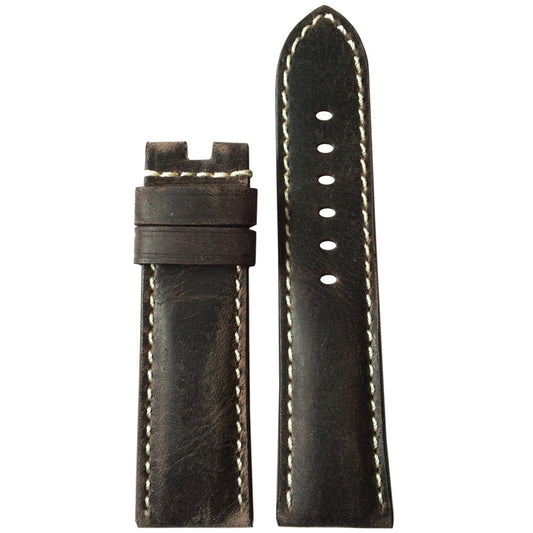 Vintage Leather Watch Band | Slate | White Stitch  | 22x22mm | For Panerai Deploy